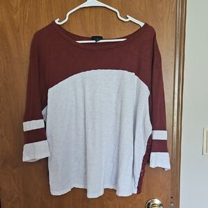 Torrid Burgundy and White Color Block Long Sleeve Top